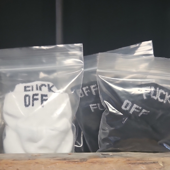 Accessories - White and Black Socks with Bold Text